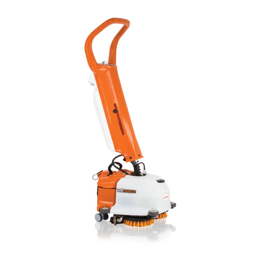 Orange and white TSM Willmop 35 floor cleaning machine on a white background
