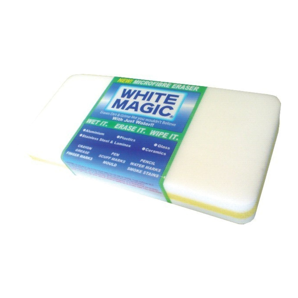 White Magic eraser with packaging on a white background