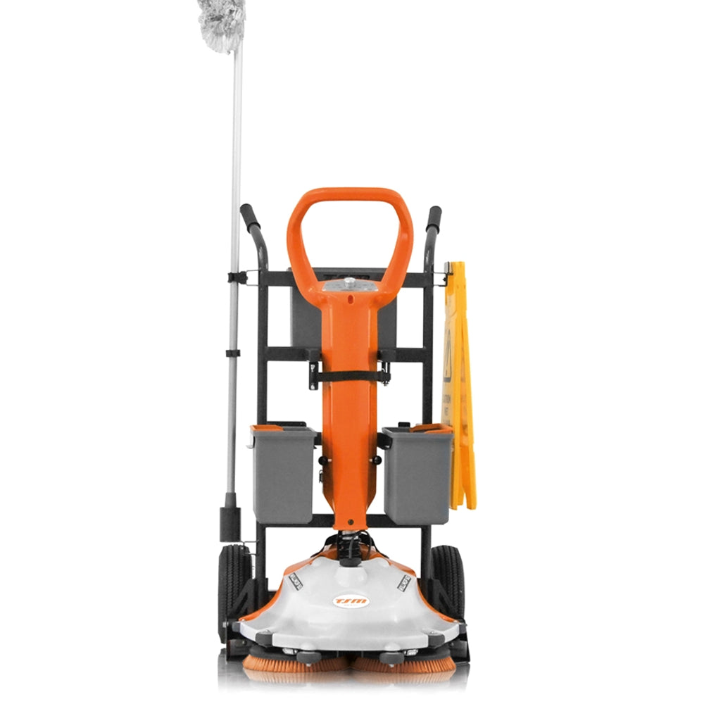 Orange and white floor polisher on a white background