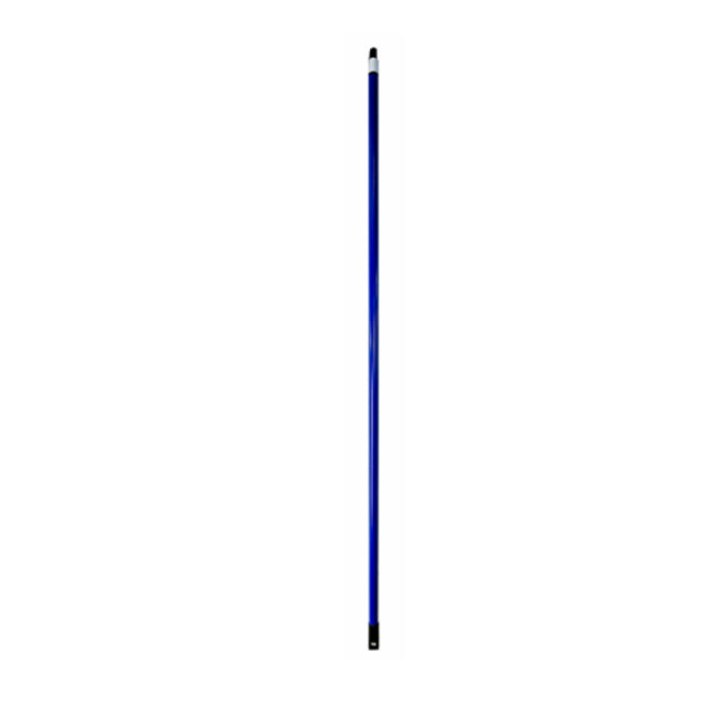 Blue broom handle with black tip on a white background