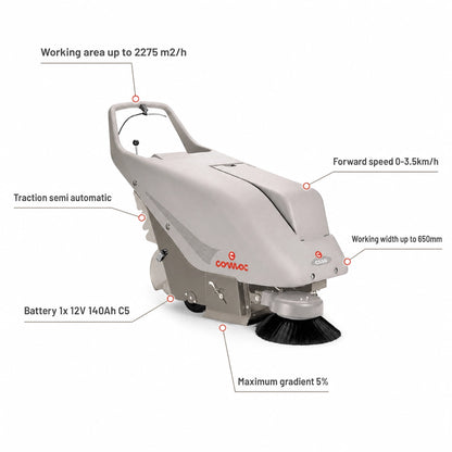 Comac CS50 Walk Behind Battery Operated Floor Sweeper