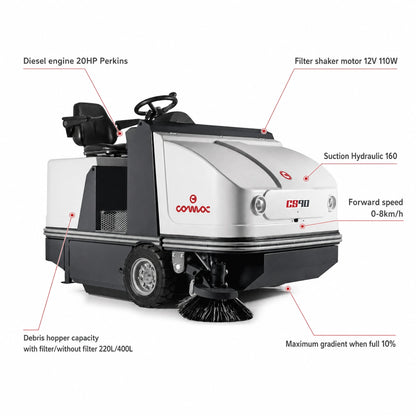 Comac CS90D Diesel Ride On Sweeper