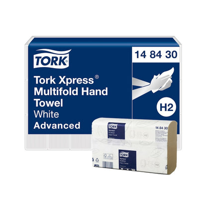 Tork Xpress multifold hand towel packaging with Tork logo on a white background