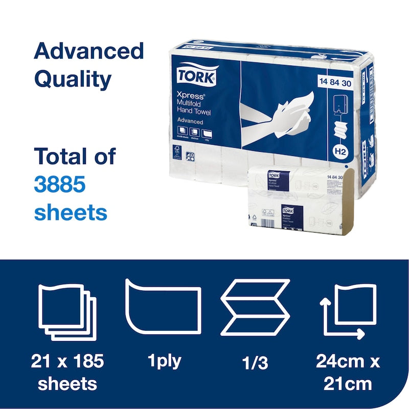 Tork advanced quality tissue packaging with product details on a white background