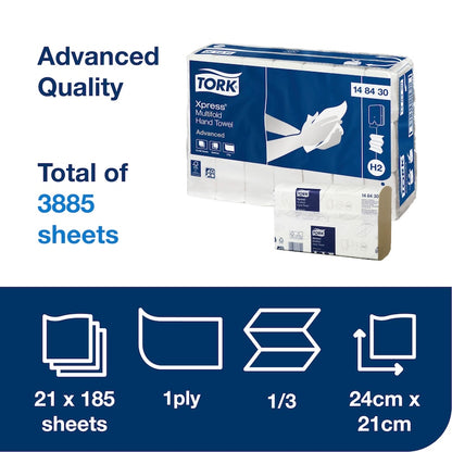 Tork advanced quality tissue packaging with product details on a white background