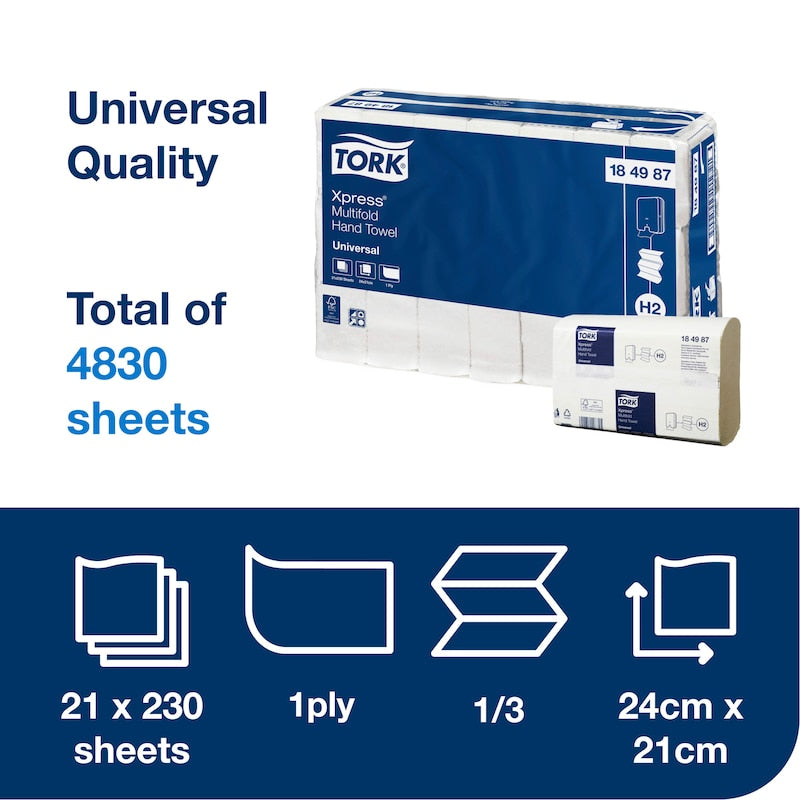 Tork Xpress paper towel package with product details on a white background