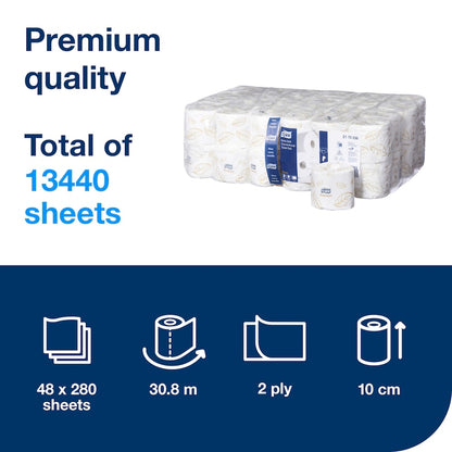 Packaging of toilet paper with specifications on a white background
