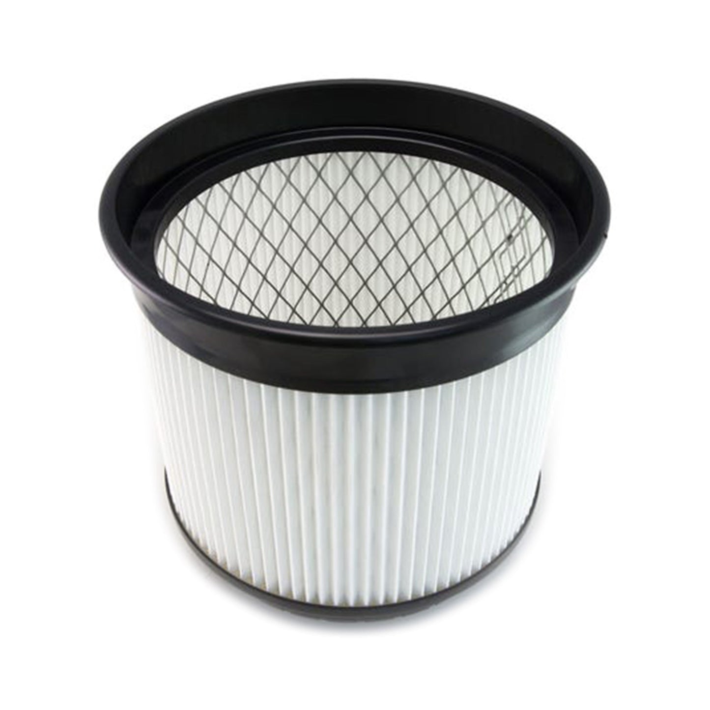 Round vacuum filter with black rim on a white background
