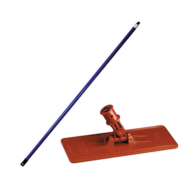 Mop with red head and blue handle on a white background