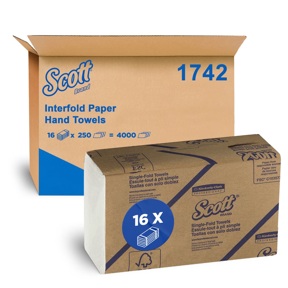 Scott interfold paper hand towels packaging on a white background
