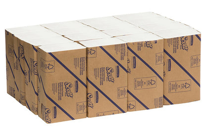 Stack of Scott brand paper towels in cardboard boxes on a white background