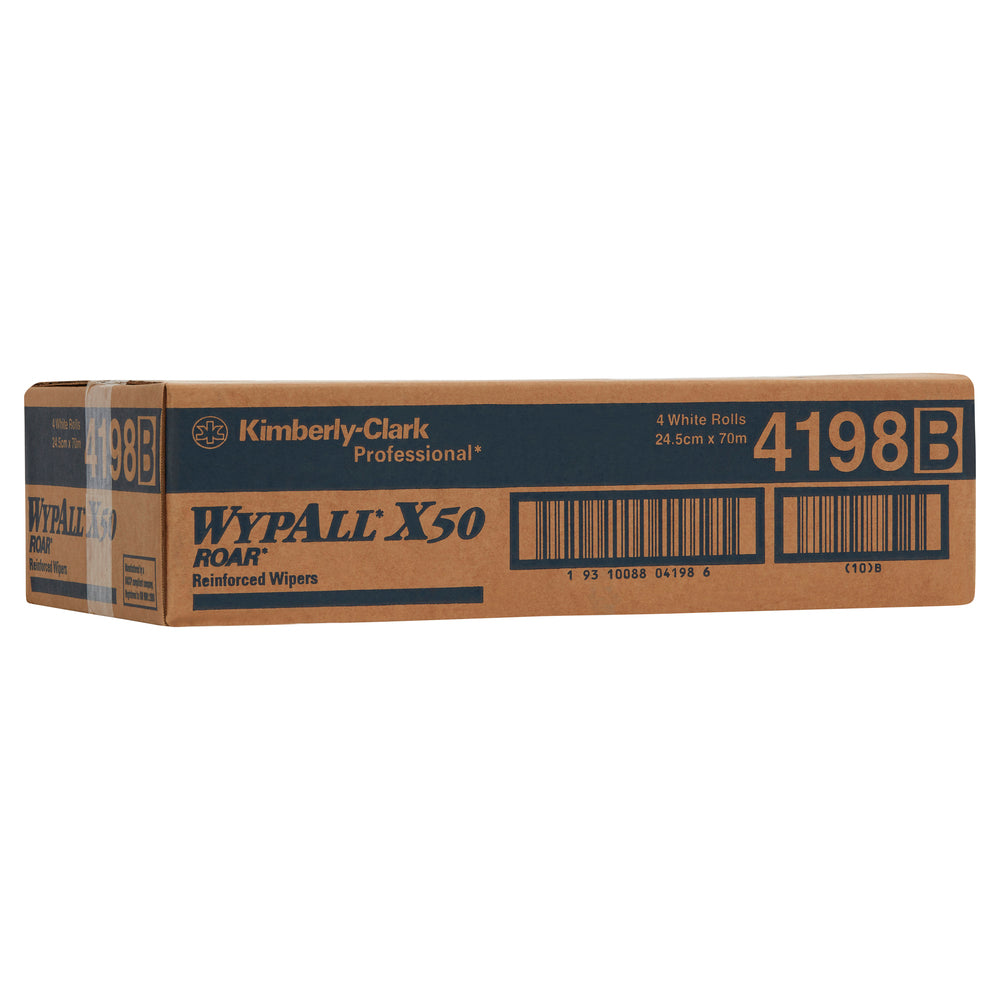 Box of Kimberly-Clark Professional WypAll X50 Reinforced Wipers on a white background