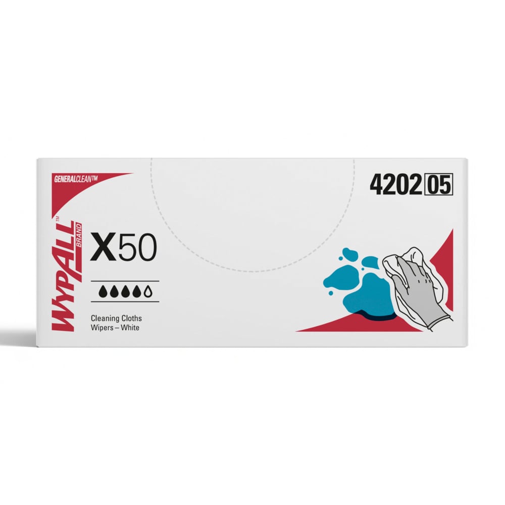 Box of Wypall cleaning cloths with a white background