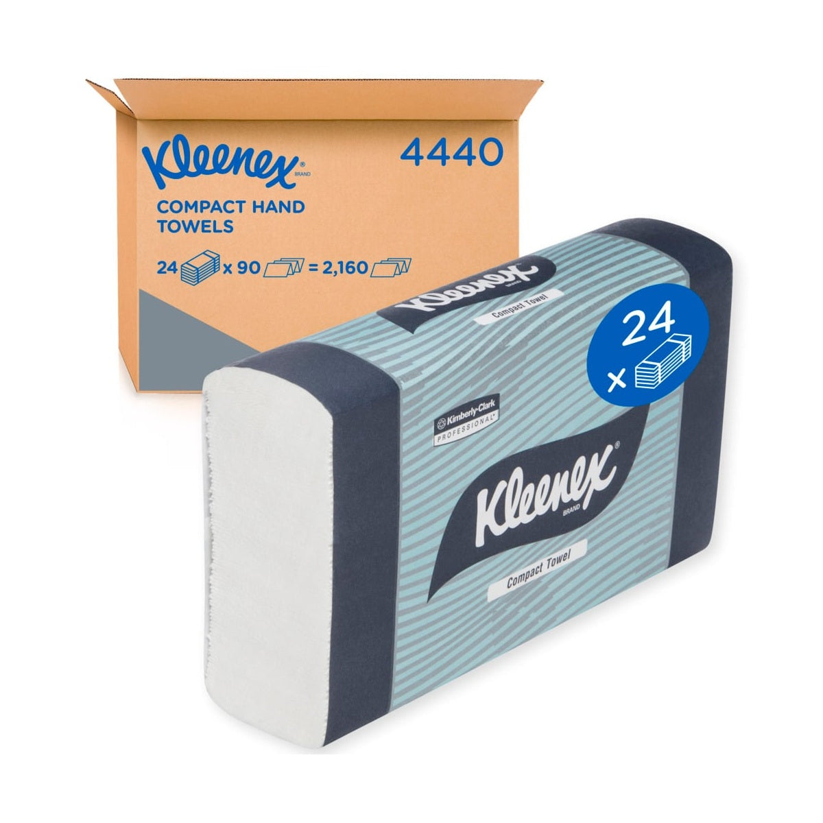 Kleenex compact hand towels with packaging on a white background