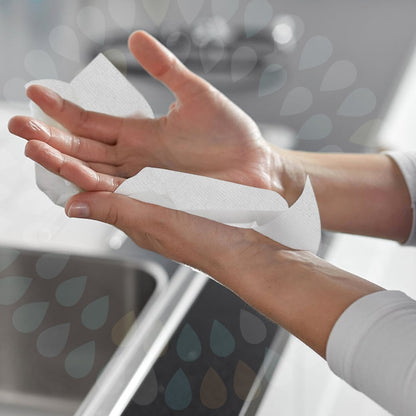 Person holding a white paper towel with a blurred background