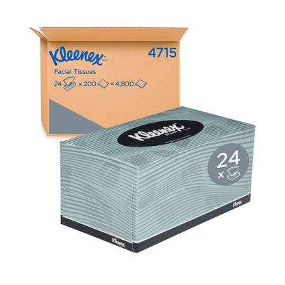 Kleenex facial tissues packaging with a cardboard box on a white background