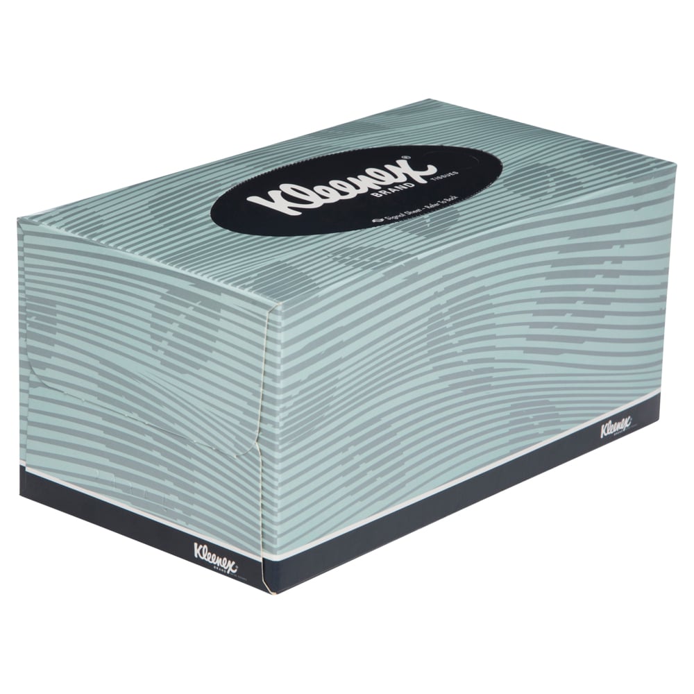 Kleenex tissue box with a light blue pattern on a white background