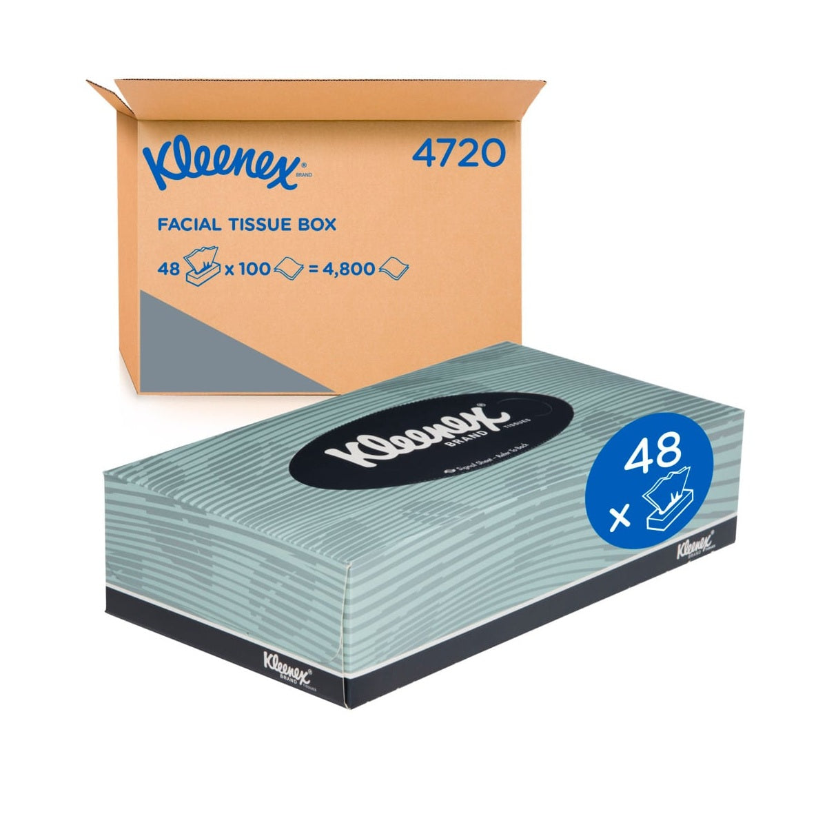 Kleenex facial tissue box packaging with visible branding on a white background