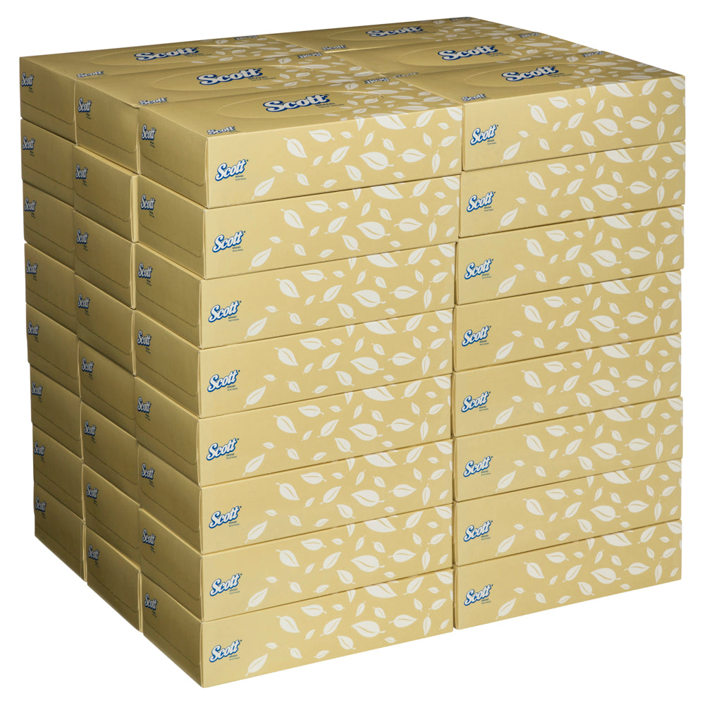 Stack of Scott tissue boxes with a floral pattern on a white background