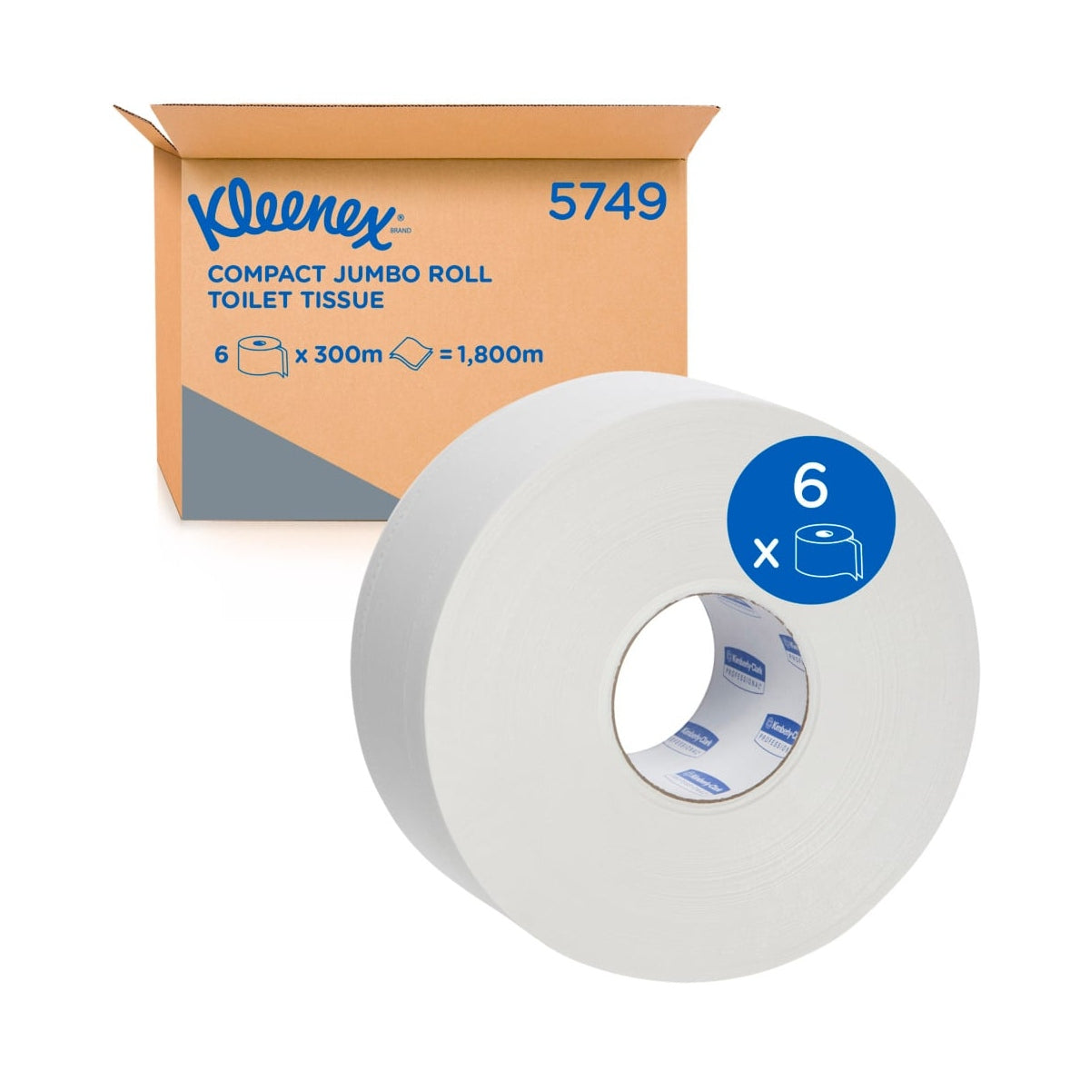 Kleenex compact jumbo roll toilet tissue with packaging on a white background