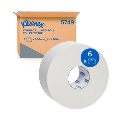 Kleenex compact jumbo roll toilet tissue with packaging on a white background