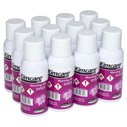 Multiple bottles of Kimcare Morning Air freshener on a white background