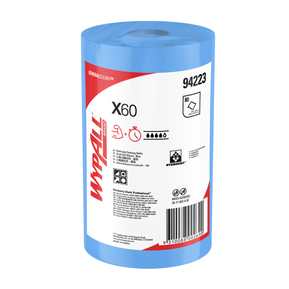 Wypall X60 paper towel roll with blue and red packaging on a white background