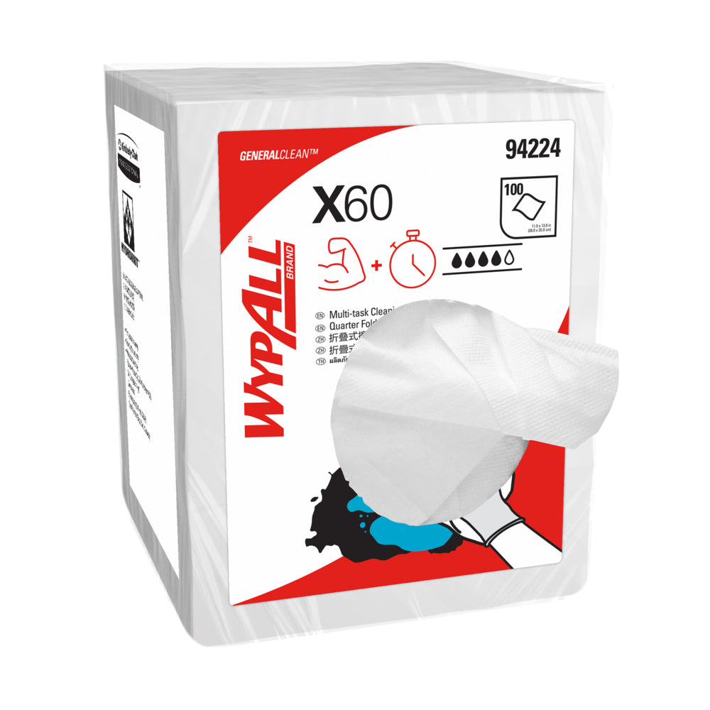 Wypall X60 cleaning wipes packaging on a white background