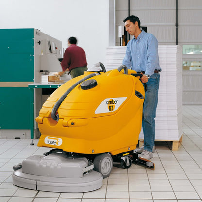 Adiatek Amber 83 Auto Scrubber floor cleaning machine on a tiled floor