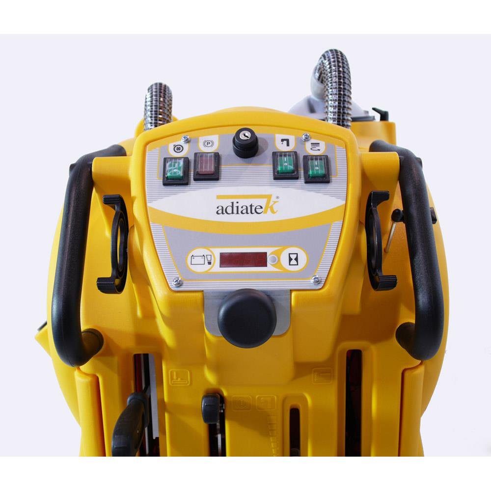 Yellow Adiatek Amber 83 Auto Scrubbing machine on a white background