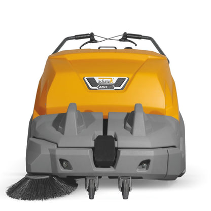 Front view of an Adiatek Scrubber with orange top and gray bottom on a white background