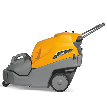 Orange and gray machine Adiatek Sweeper with a brand logo on a white background