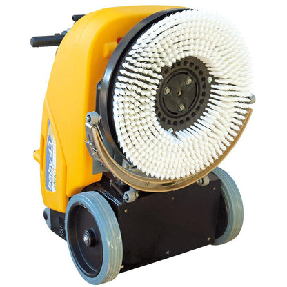 Yellow Adiatek Baby 43 Multi-Purpose Scrubber cleaning machine with a large brush head on a white background