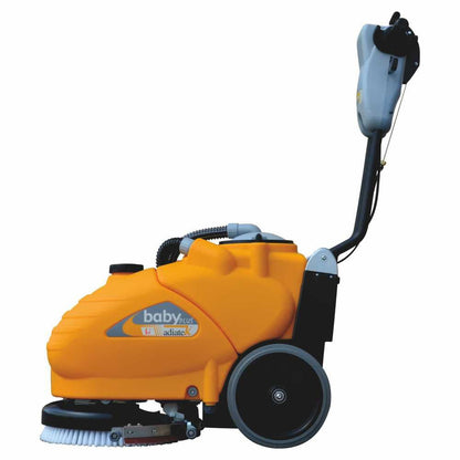 Orange Adiatek Baby Plus Scrubber Lithium floor cleaning machine with a visible brand logo on a white background