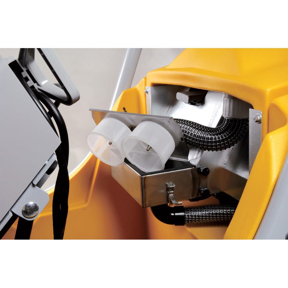 Close-up of a yellow Adiatek Diamond 100p AC machine with a white component on a white background