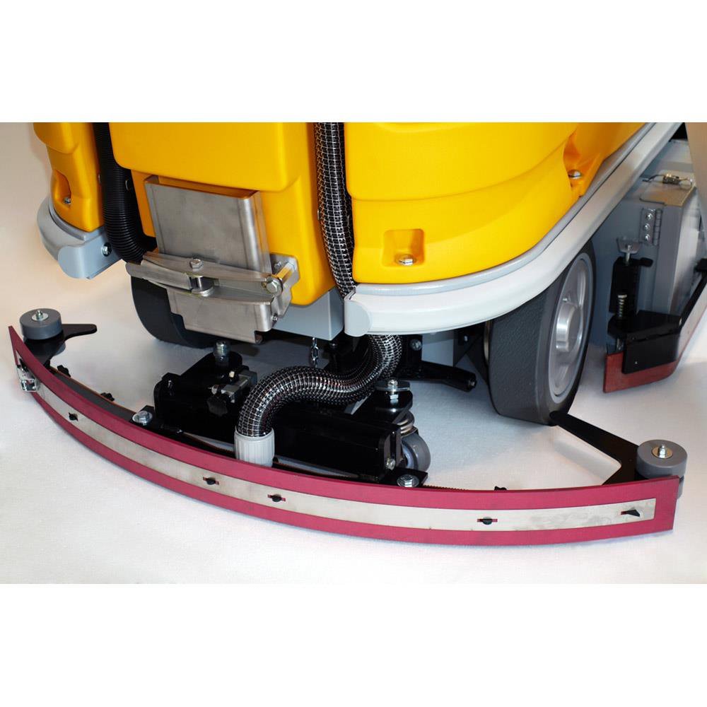 Close-up of a yellow Adiatek Diamond 100s Ride On floor cleaning machine on a white background