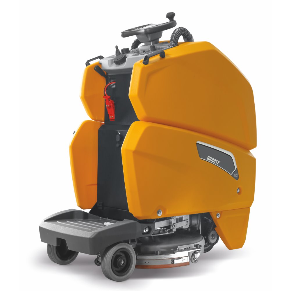 Orange Adiatek Quartz 50 floor cleaning machine on a white background
