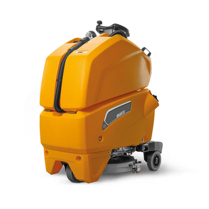 Orange scrubber dryer on a white background