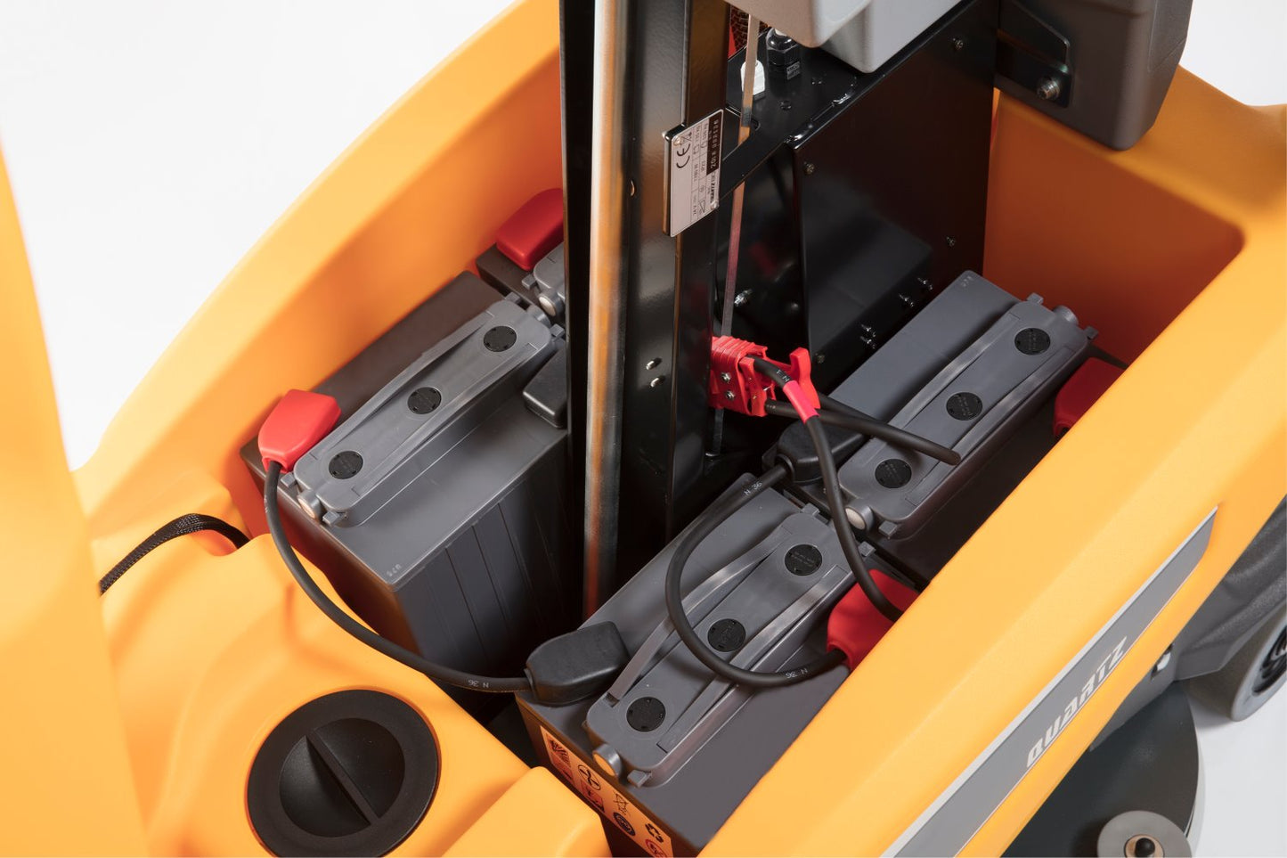 Close-up of an Adiatek Quartz 80 scrubber with battery compartments on a white background