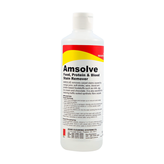 Bottle of Amsolve Food, Protein & Blood Stain Remover on a white background