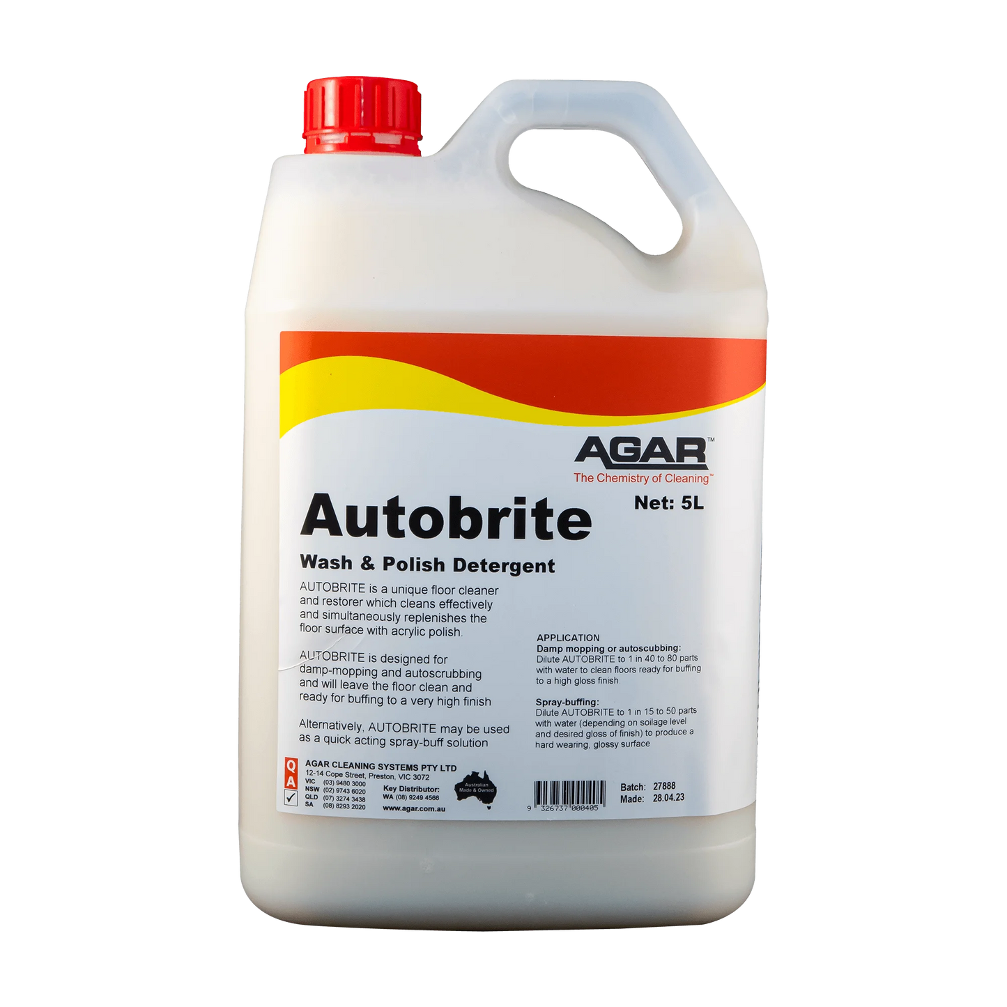 Agar Autobrite wash and polish detergent container on a black background