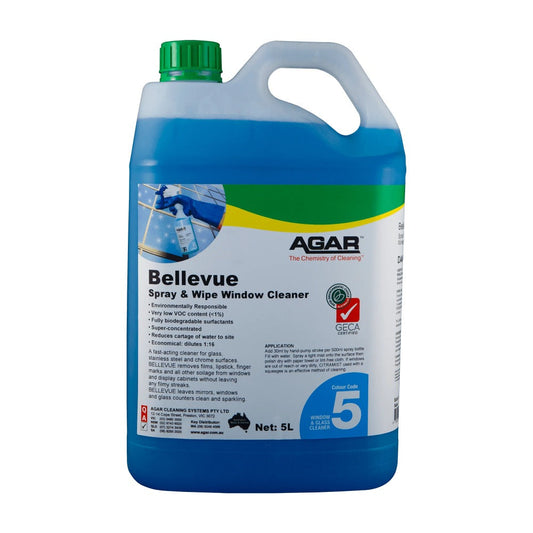 5-liter bottle of Agar Bellevue Spray & Wipe Window Cleaner on a white background