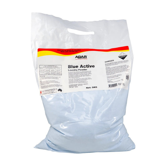 Bag of Agar Blue Active laundry powder on a white background
