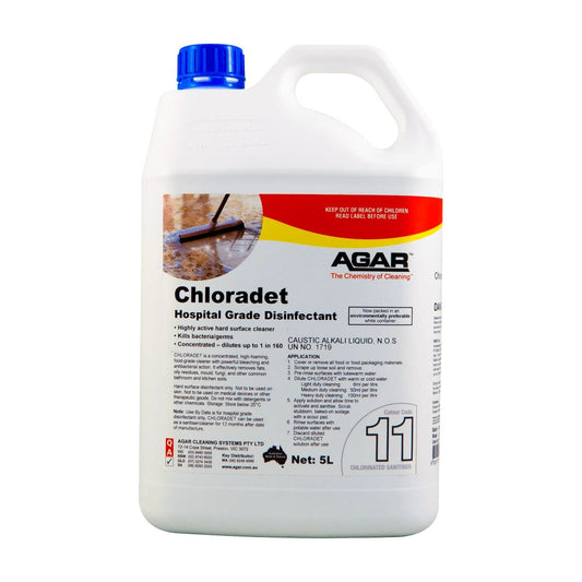 Agar Chloradet hospital grade disinfectant container on a white background