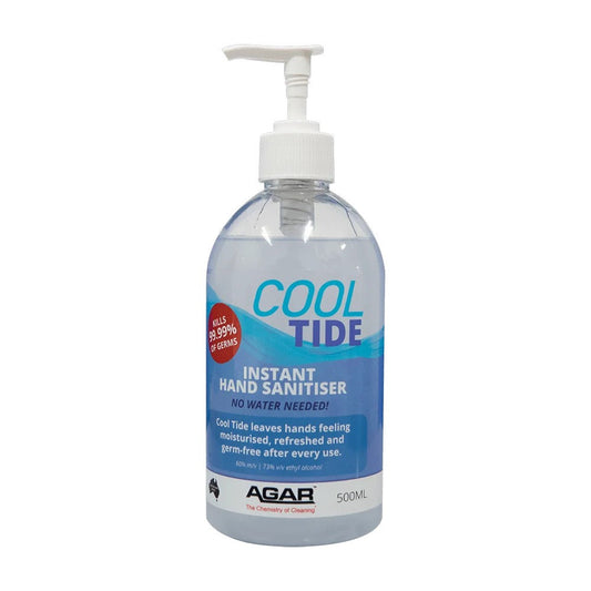 Agar Cool Tide instant hand sanitiser bottle with pump on a white background