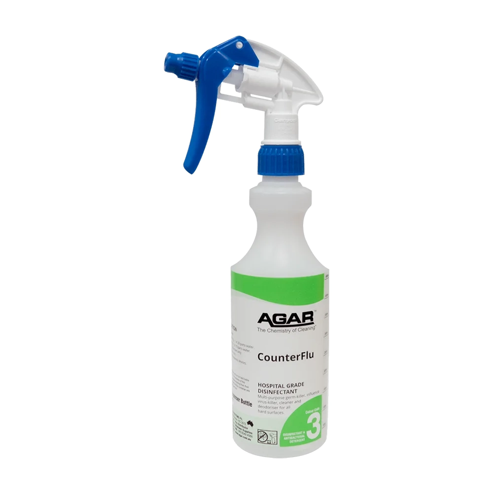 Spray bottle labeled 'Agar CounterFlu' on a white background