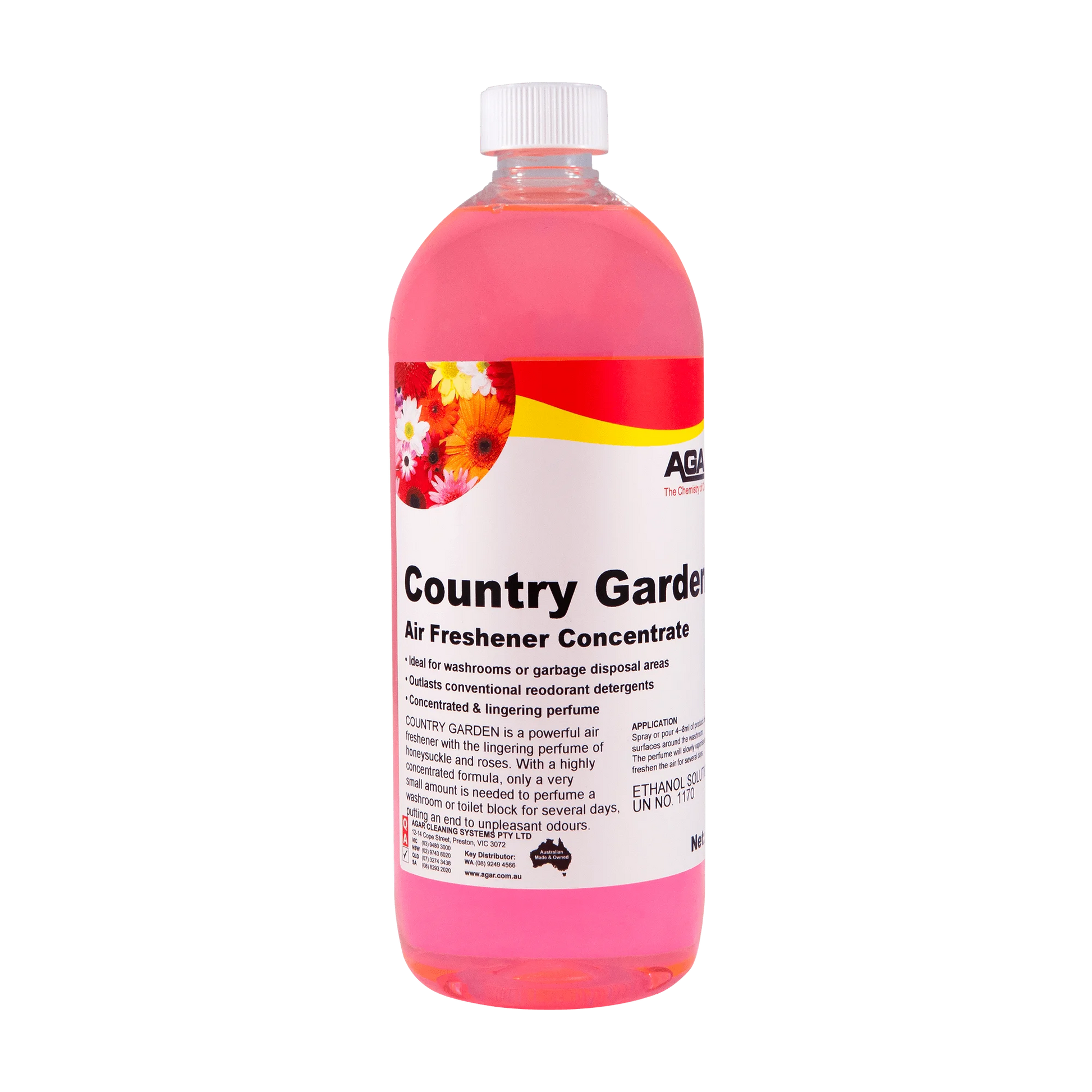 Bottle of Country Garden air freshener concentrate on a white background