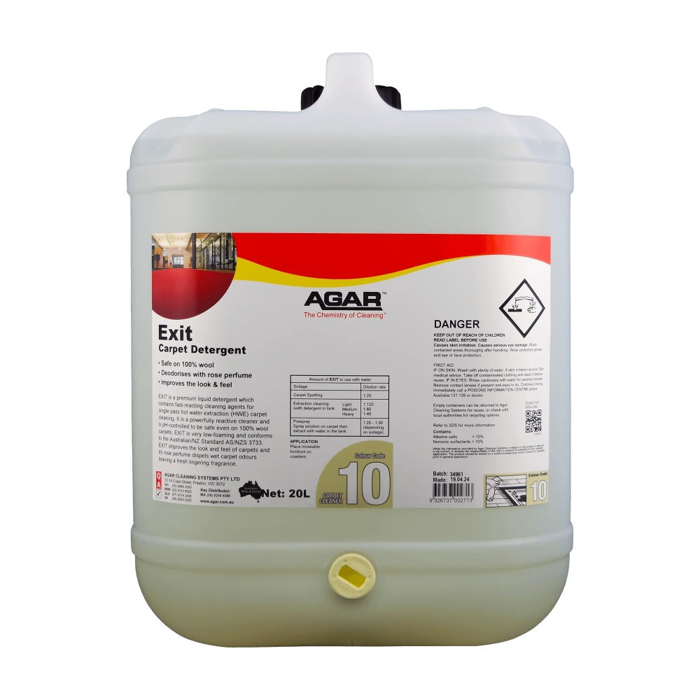 Container of Agar Exit Carpet Detergent on a white background
