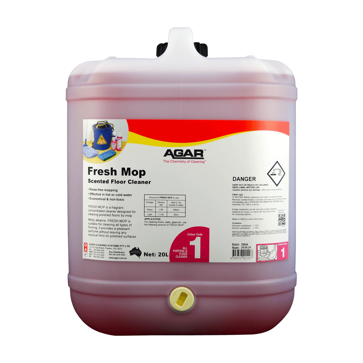 Large container of Agar Fresh Mop Scented Floor Cleaner on a white background