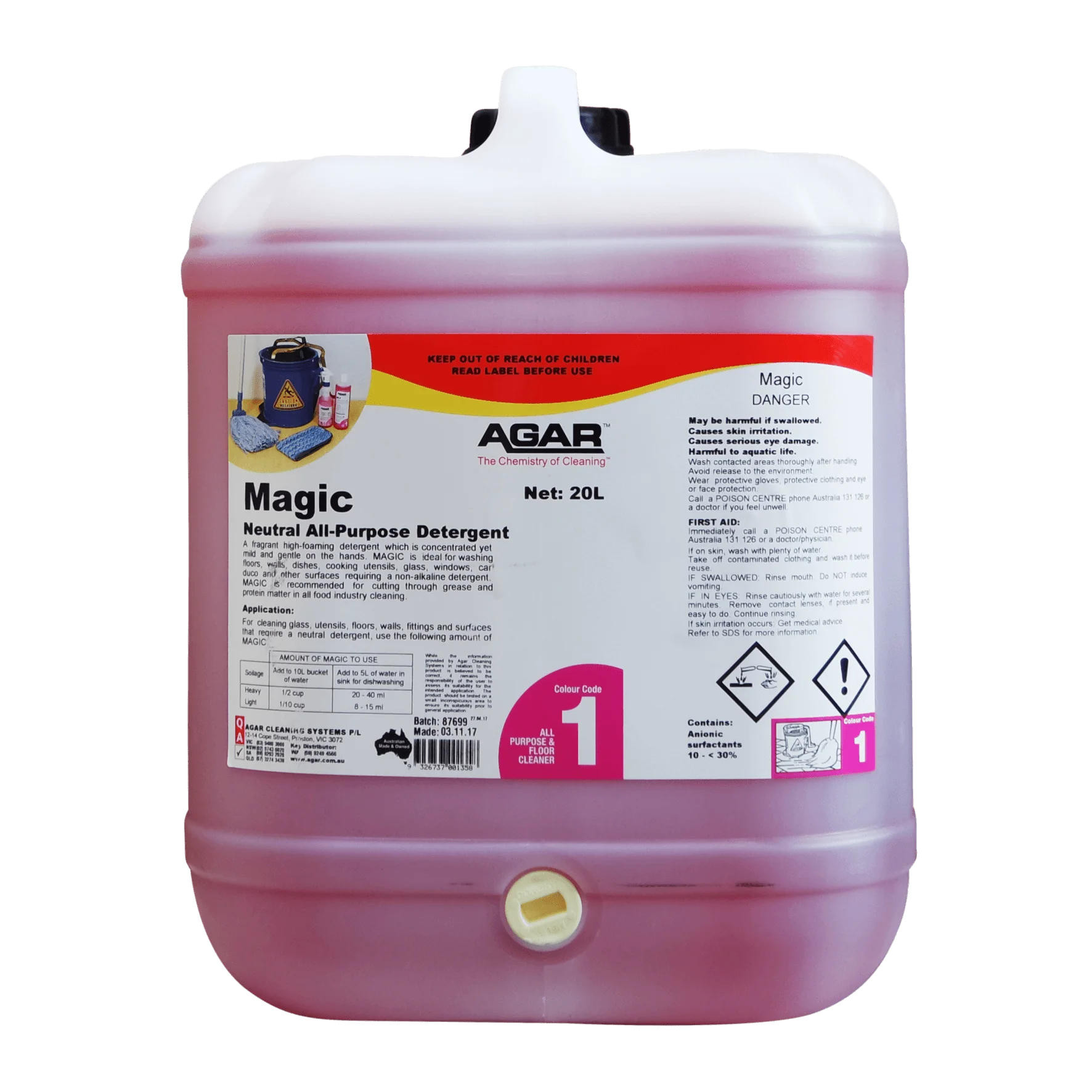 Large container of Agar Magic Neutral All-Purpose Detergent on a white background
